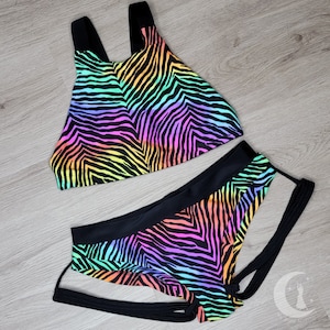 Rainbow Zebra Bella Garter Bottoms  - Low Rise Schruch Bum Shorts for Dance,  Poledance,  Aerial arts, Pole Fitness, Activewear,  Pole Sport