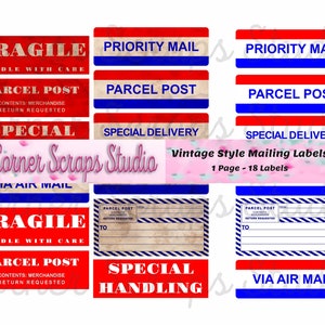 Vintage Style Mailing Labels - Junk Journal, Collage, Printable, Digital Download