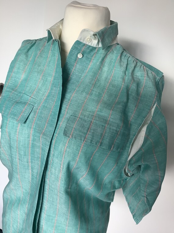 Blusa vintage anni '90, turchese con righe gessate Italia