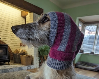 Plum and Grey Hnad-Knitted Greyhound/Lurcher Hat