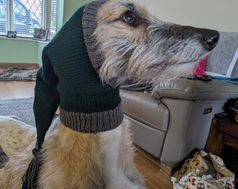 Green and Grey Hand-Knitted Greyhound/Lurcher Hat