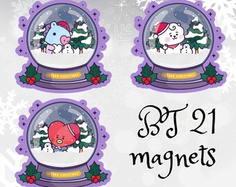 BT21 Christmas Magnets: K-Pop Snow Globe Fridge Decor