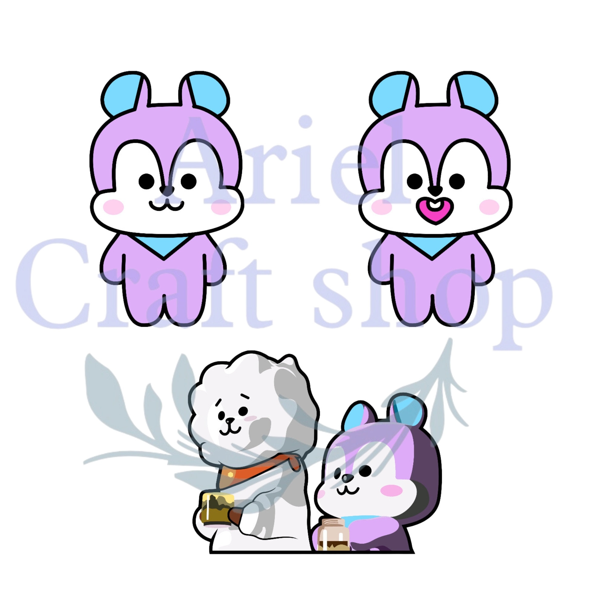 BT21 RJ & MANG Stickers | Kpop bts Cute Vinyl Decals | ARMY Planner Accessory