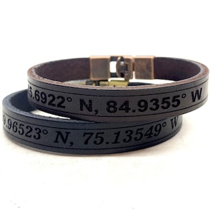Pulseras de cuero con coordenadas GPS, regalos de San Valentín, pulseras personalizadas para hombre, pulseras con coordenadas GPS de latitud y longitud para hombre.