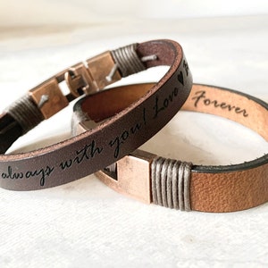 Bracelets for Men and Women Leather Custom Engraved Anniversary Gifts For Him Personalized Jewelry Bracelets Men Cuff Style Leather Gift Men