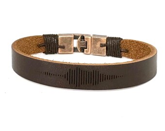 Personalized Soundwave Leather Bracelet, Custom Engraved Hidden Message