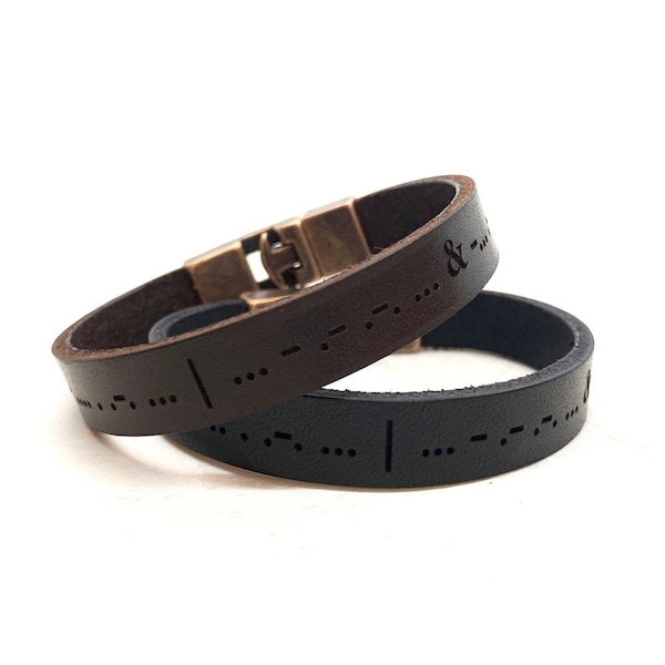 Morse Code Personalized Leather Bracelet for Men,Secret Message Leather Bracelet,Bracelets for Men,Morse Code Bracelets,Anniversary Gifts