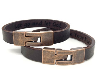 Personalized Hidden Message Engraved Leather Bracelet - Custom Father's Day gift for Dad - Unisex Bracelet
