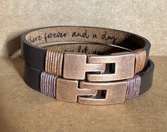 Men's Leather Bracelet, Personalized Hidden Message Cuff, Engraved Jewelry
