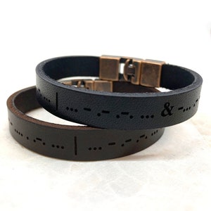 Morse Code Leather Bracelet Secret Message Gift for Husband Anniversary Personalized Bracelet Custom Engraved Wedding Gift Bracelet for Him