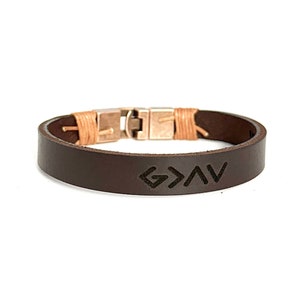 God Is Greater Than The Highs And Lows Cross Blessing Unisex Personalized Leather Bracelet Religious Gift From Family To Dad for Husband