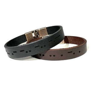 Secret Message Morse Code Leather Bracelet for Men, Mens Bracelet Gift for Husband, Engraved Wedding Anniversary Morse Code Bracelet
