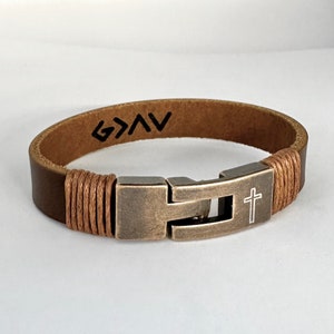Personalized Leather Cross Bracelet – God is Greater Than Highs Lows