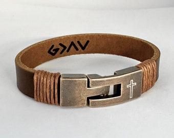 God Is Greater Than The Highs And Lows Cross Blessing Unisex Bracelet From Mom To Son Gift for Dad Husband Men's Religious Leather Bracelet