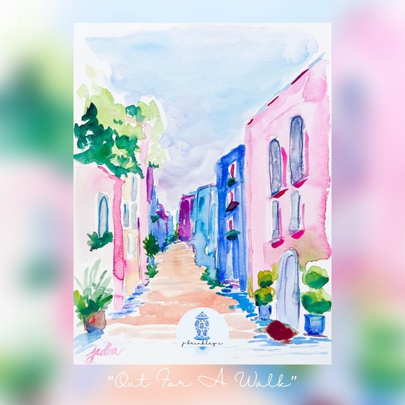 Coastal Town Painting PRINTS, Watercolor painting, Beach Artwork, Italy Painting, Positano Painting, Colorful Wall Art, chic office artwork