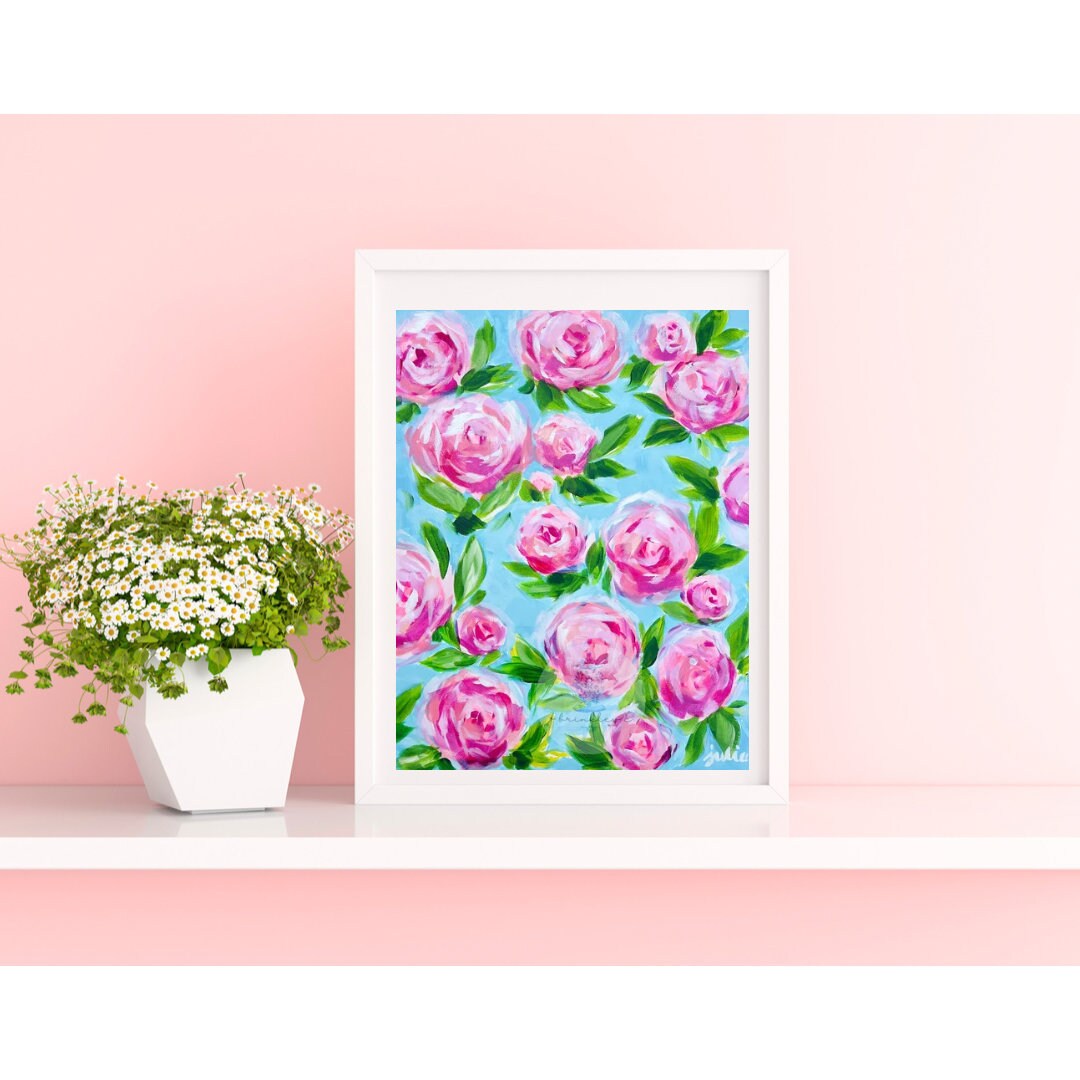Original Artwork Unframed 16x20 Floral Painting Blue and - Etsy