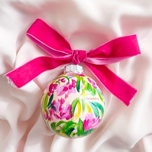 Hand Painted Ornament, floral ornament, Christmas ornament set, painted ornaments, flower ornaments, chinoiserie ornament, velvet ornament