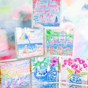 Impresiones enmarcadas en acrílico, obras de arte para escritorio de 4” x 4”, decoración vibrante para estanterías, obras de arte enmarcadas para mesas, arte con marco de acrílico transparente, arte para decorar estanterías