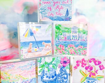 Acrylic framed prints, 4” x 4” desktop artwork, vibrant shelf decor, tabletop framed artwork, clear acrylic frame art, bookshelf styling art