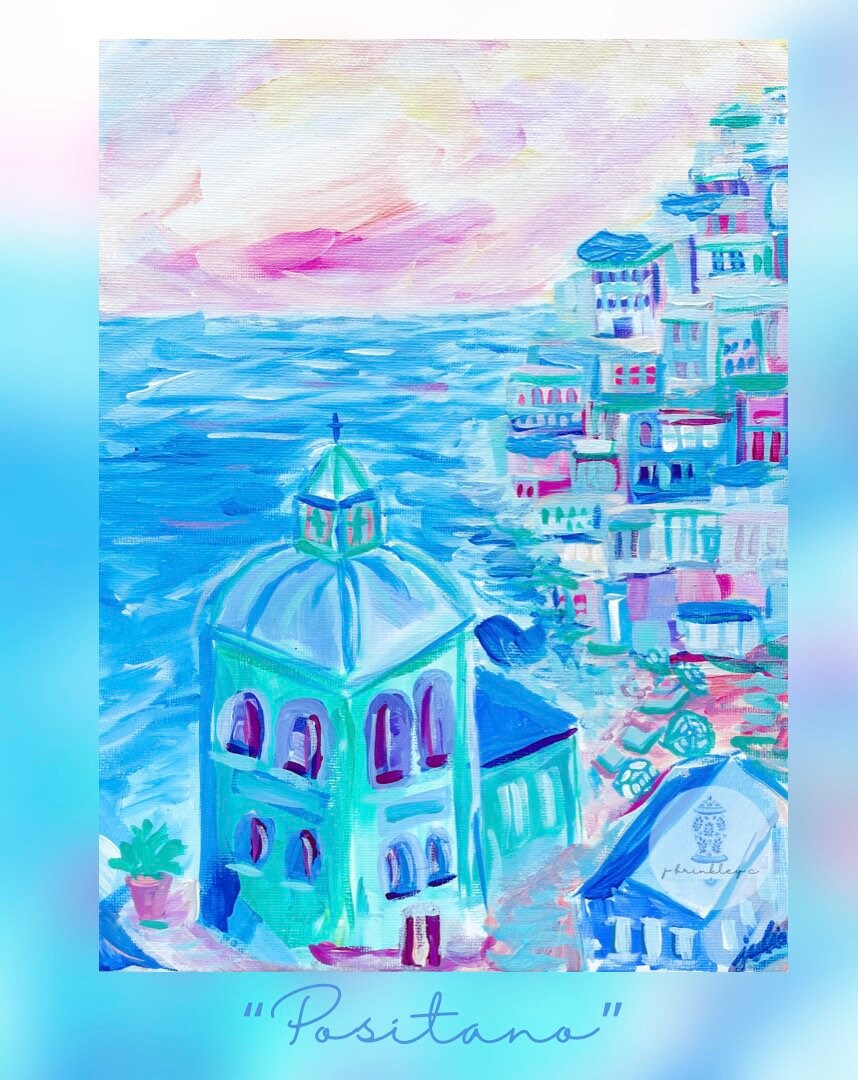 Positano 9x12 Original Artwork Unframed, Coastal Painting, Amalfi Coast Painting, Ocean Painting, Beach Painting, Italy Original Artwork