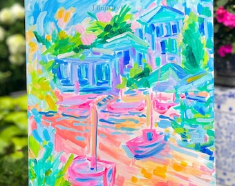 Sunset Splash 16x20 original artwork, vibrant colored art, vibrant colorful paintings, nautical artwork, preppy wall art, sailboat paintings