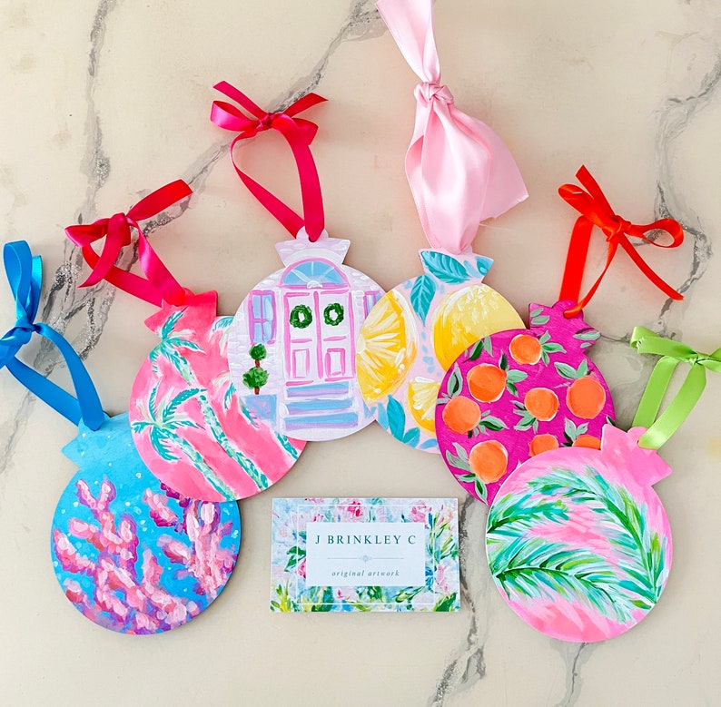Hand Painted Ornament, Preppy Ornament, Christmas Ornament Sets