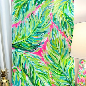 24x36 Pink Green Palm Leaf Abstract Original Artwork, vibrant abstract painting, pink and green abstract painting, contemporary wall Art