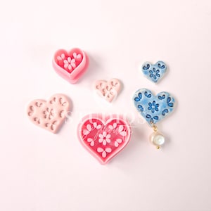 Floral Heart Polymer Clay Cutters: Valentine's Day Tile Set