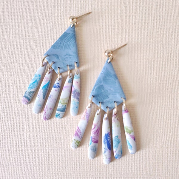 Polymer Clay Earrings | Statement Earrings | Fringe Earrings | Colorful Earrings | Multicolor Earrings | Novelty Earrings | Chandelier