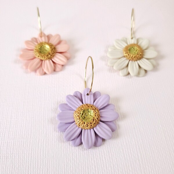 Gerbera Daisy Hoop Earrings | Spring Flower Earrings | Polymer Clay Earrings | Floral Earrings