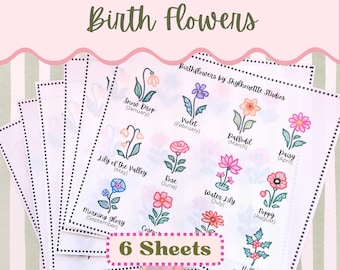 Colorful Birth Flowers Transfer Sheets For Polymer Clay Jewelry - Spring & Summer Whimsical Sketched Designs