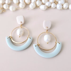 Pearl Drop Ocean Blue Themed Clay Earrings
