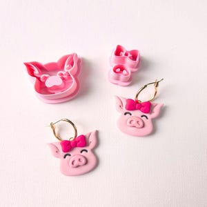かわいい豚とリボンのバレンタインデーポリマー粘土カッターセット ジュエリー作りに | 動物カッター | かわいい粘土カッター | 気まぐれな豚カッター