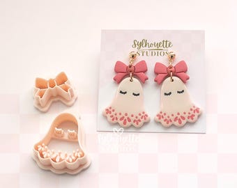 Emporte-pièces en pâte polymère Fantôme et Nœud à Bordure Dentelle : Boucles d'oreilles d'Halloween à faire soi-même
