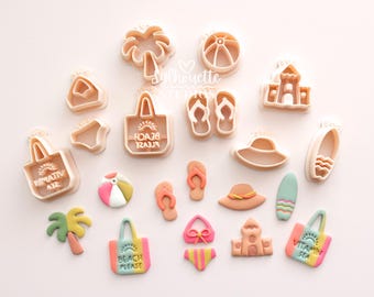 Collection d'emporte-pièces en pâte polymère sur le thème des vacances à la plage pour boucles d'oreilles et bijoux à faire soi-même