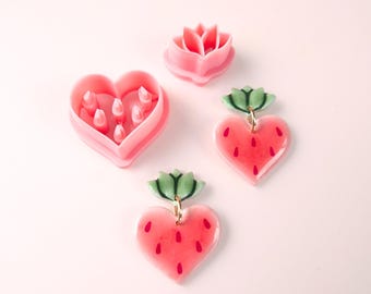 Strawberry Heart Polymer Clay Cutters: Valentine's Day Food Theme
