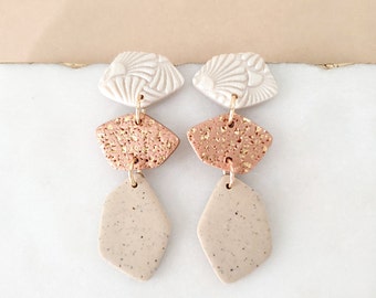 Neutral Statement Earrings | Polymer Clay Earrings | Dangle Earrings | Lightweight Earrings | Hypoallergenic Earrings