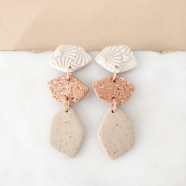 Neutral Statement Earrings | Polymer Clay Earrings | Dangle Earrings | Lightweight Earrings | Hypoallergenic Earrings