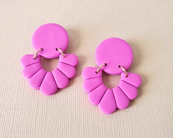 Boucles d'oreilles tendance rose fuchsia | Boucles d'oreilles printemps | Boucles d'oreilles colorées lumineuses | Boucles d'oreilles amusantes | Boucles d'oreilles rose néon | Boucles d'oreilles en pâte polymère