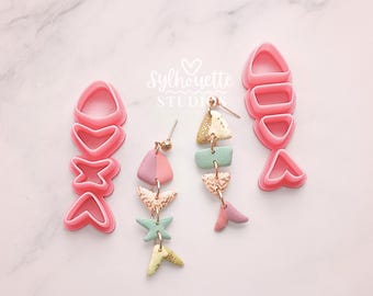 Ensemble d'emporte-pièces en pâte polymère dépareillés en forme de poisson fragmenté pour la fabrication de bijoux à faire soi-même - Coupe-arêtes de poisson