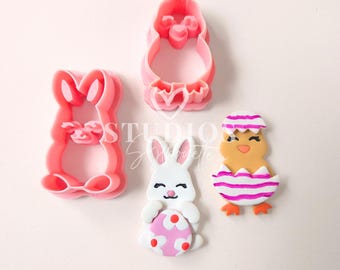 Easter Bunny And Chick Clay Cutters: Polymer Clay Earring Cutter Set