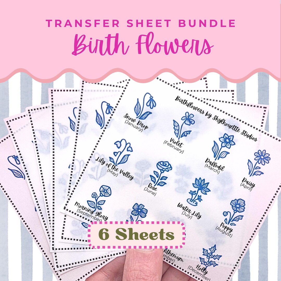 Porcelain Blue Birth Flower Transfer Sheets – Whimsical Sketched ...