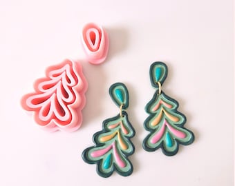 ティアドロップ クリスマスツリー ポリマークレイ イヤリング ダングル カッター セット | クリスマス クレイ カッター ホリデー 冬 気まぐれ キュート デボス加工 エンボス加工 フォーク