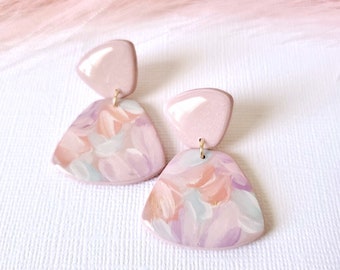 Hand Painted Pastel Flowers Polymer Clay Earrings | Spring Flower Earrings | Pastel Colors | Coquette Jewelry | Pink Earrings