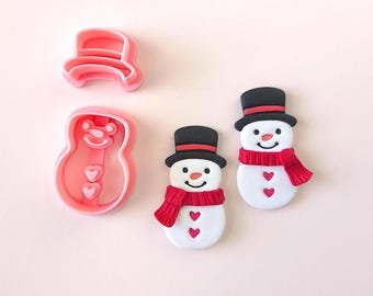 ポリマー粘土イヤリング用スノーマン粘土カッターセット | かわいいクリスマス粘土カッター | ホリデー | 冬 | 組み立て可能な 3D スカーフ | 気まぐれ