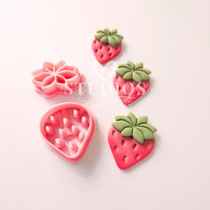 Strawberry Polymer Clay Cutter Set: Fruit & Leaf PLA Cutters