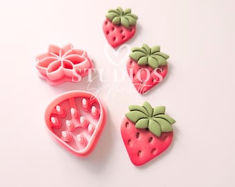 Strawberry Polymer Clay Cutter Set: Fruit & Leaf PLA Cutters
