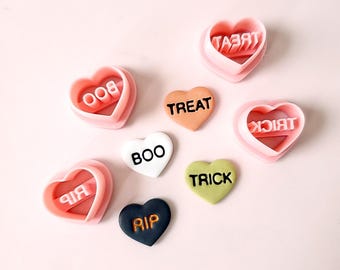 Halloween Conversation Hearts Polymer Clay Cutters: Spooky Fondant Cutters