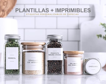 Plantilla de etiquetas de especias / Etiquetas personalizables / Organización de cocina / Etiquetas imprimibles / Plantillas Editables