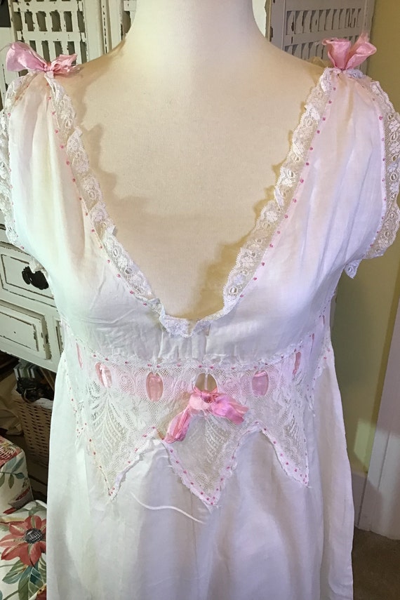 Vintage White Cotton Lace Nightgown - image 8